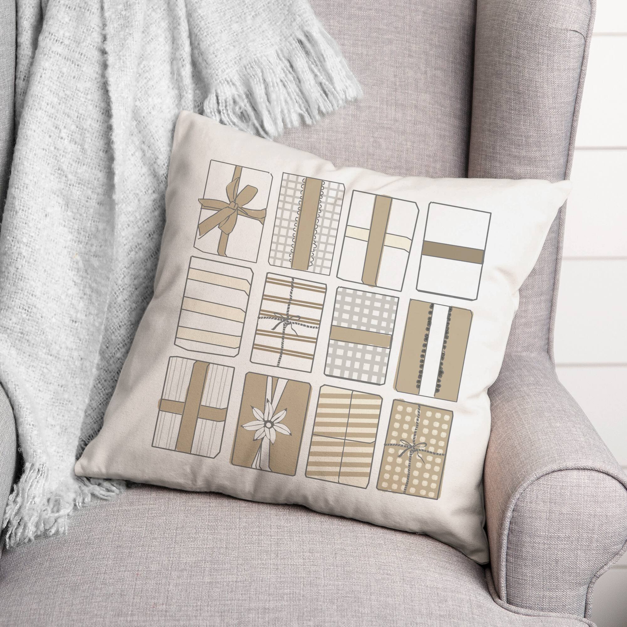 Neutral Gift Boxes 18x18 Throw Pillow